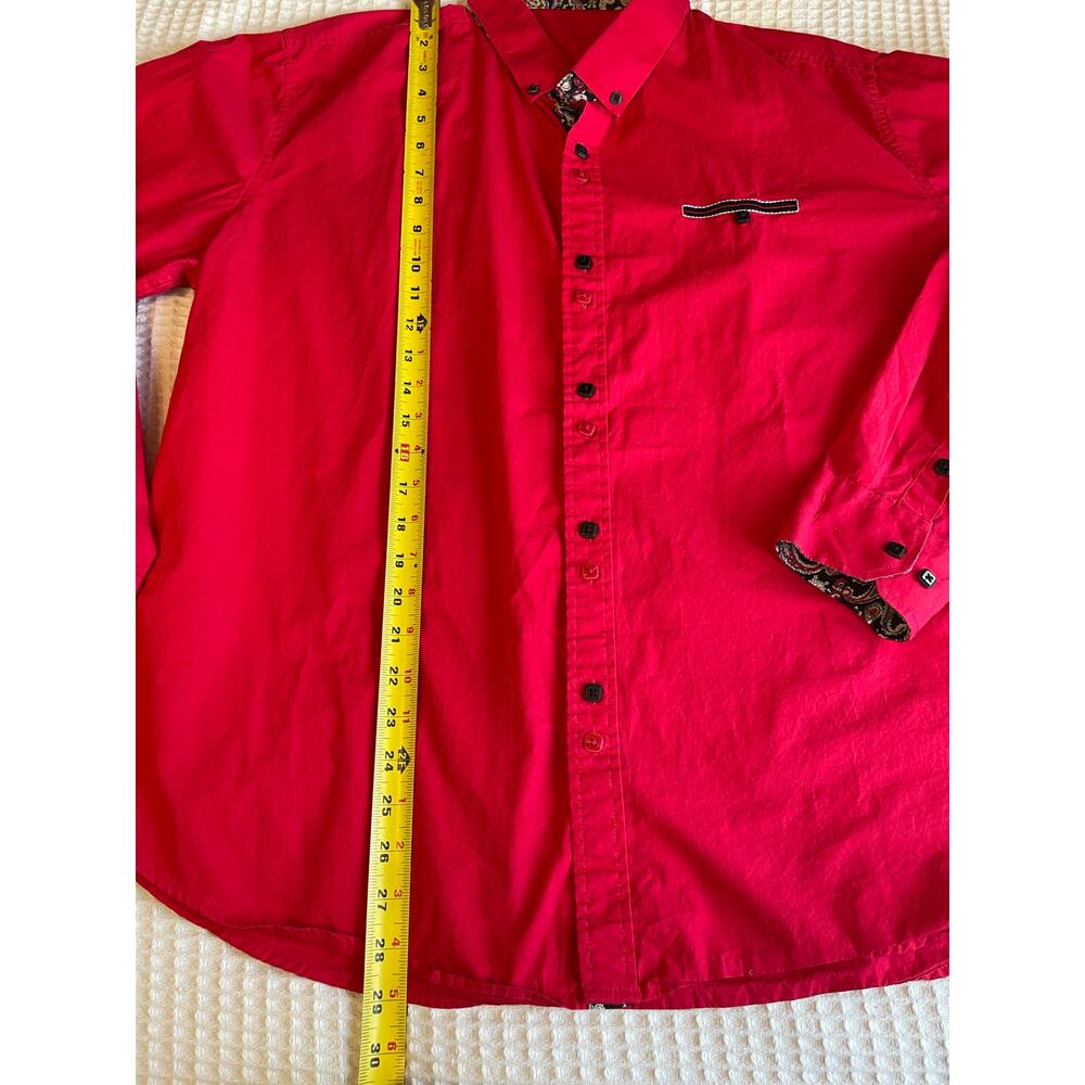 Coofandy Men’s Bright Red Mid Century Style Long Sleeve Button Up Shirt XL - Picture 4 of 12
